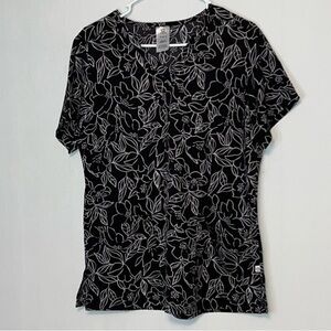 WonderWink Woman’sBlack Floral V-Neck Scrub Top Medical Uniform M.